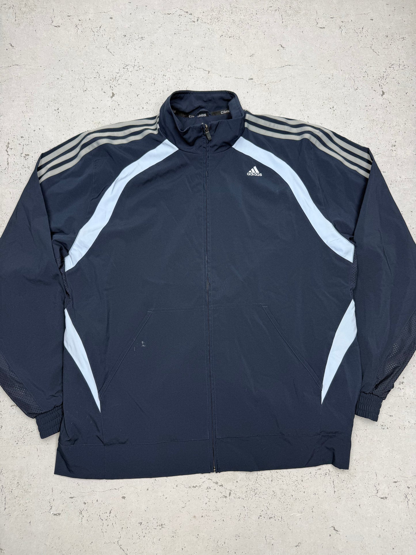 Adidas Vintage Clima365 Trainingsanzug in Navy, Größe L, Jacke Vorderansicht