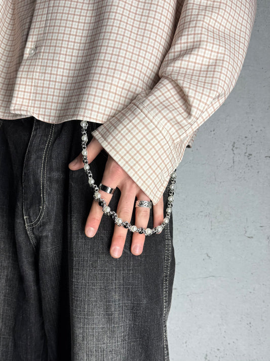 „Marmor Pearl“ Perlen-Hosenkette Wallet Chain mit Silber-Details Y2K Streetstyle