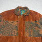 Vintage Suede Lederjacke mit Aztec-Muster in Braun, Kragen-Detail