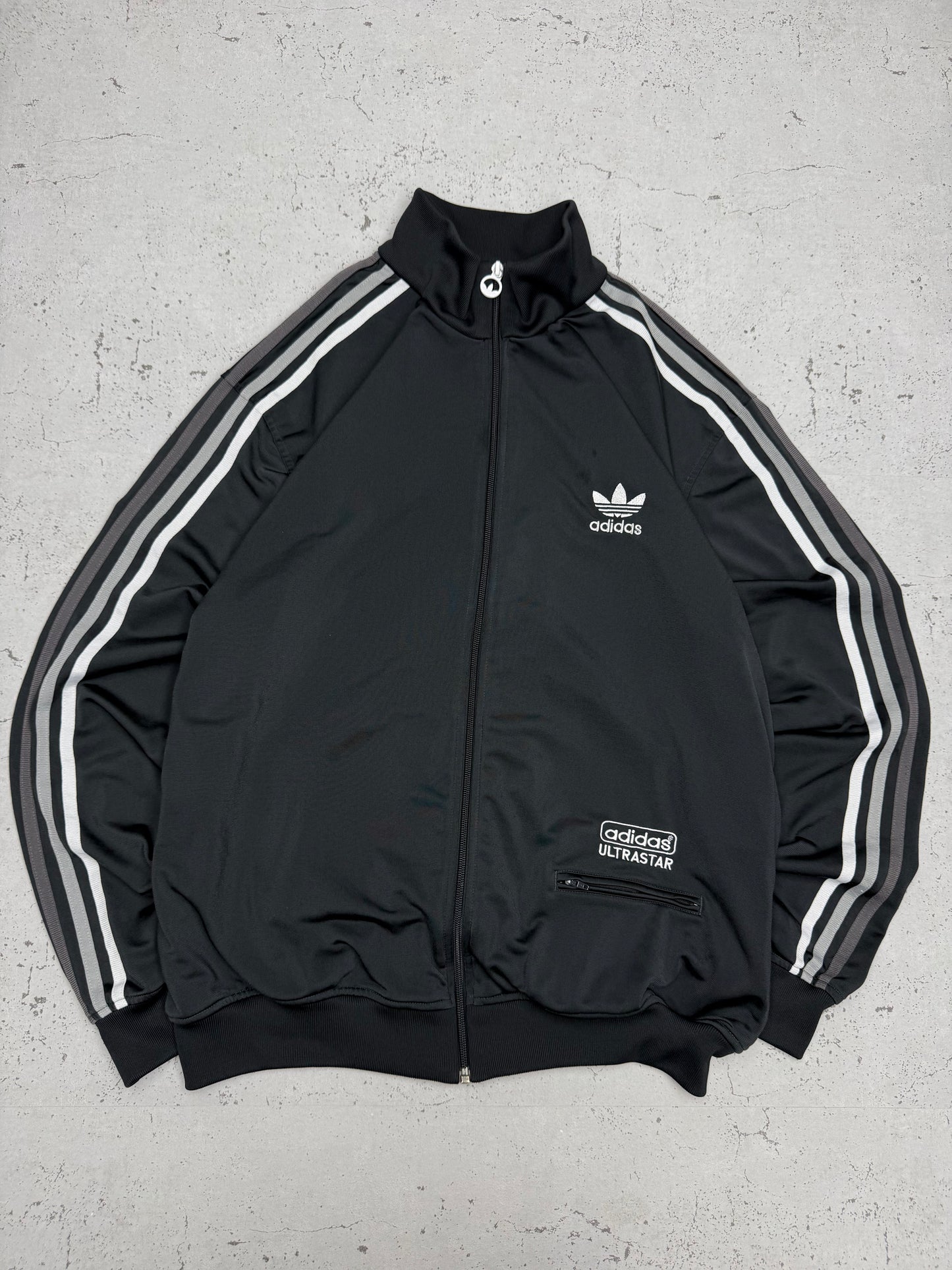 Adidas Ultrastar Trainingsjacke Vintage in Schwarz, Größe L, Vorderseite