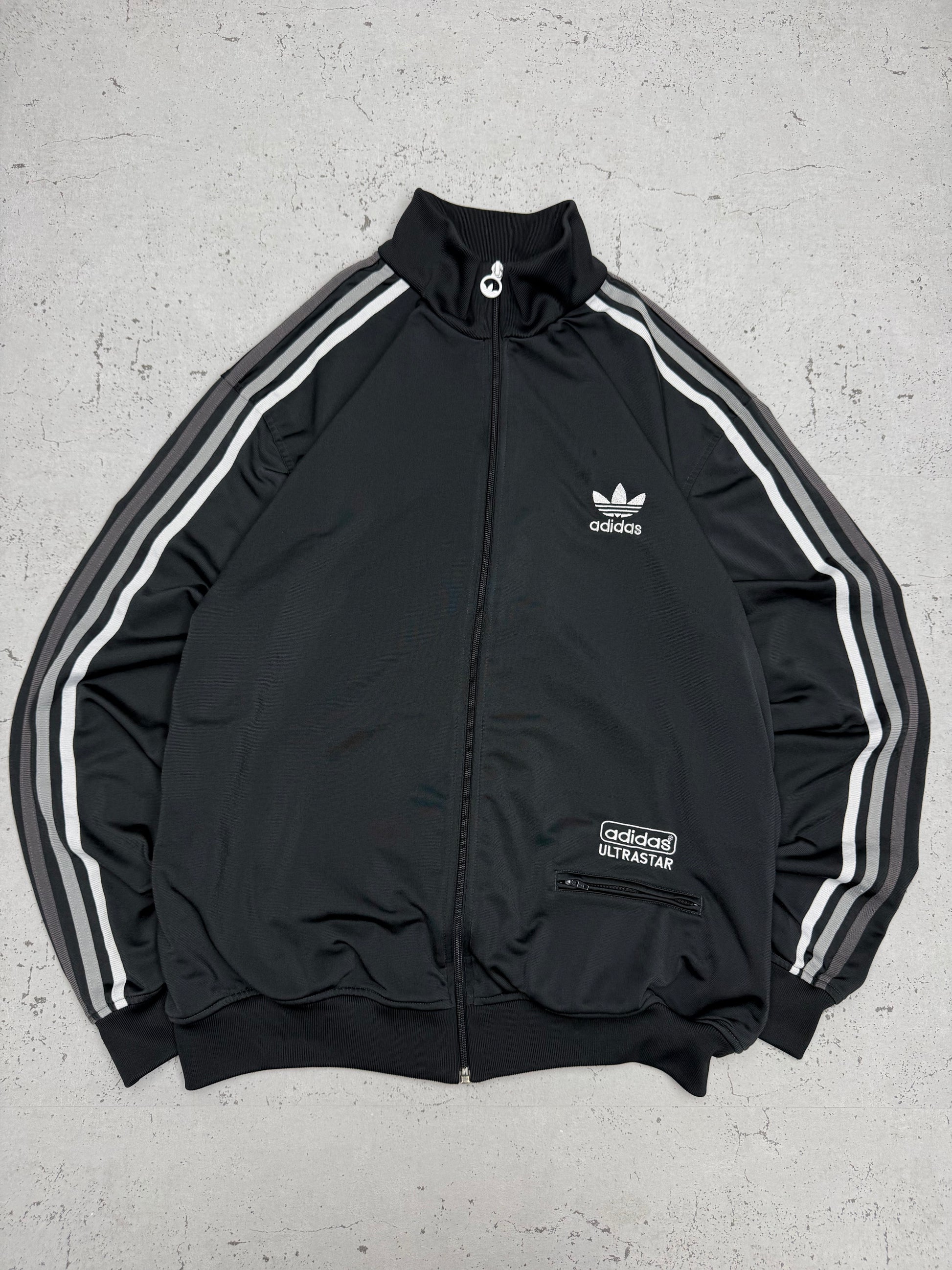 Adidas Ultrastar Trainingsjacke Vintage in Schwarz, Größe L, Vorderseite