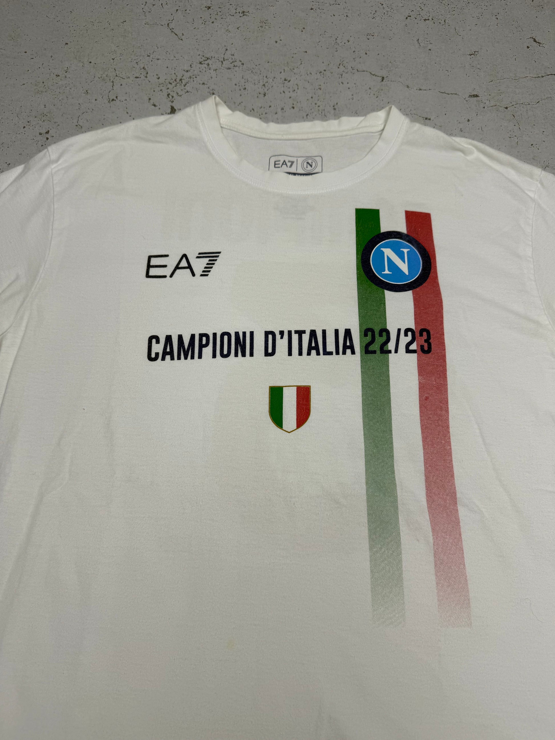 EA7 Napoli Campioni d'Italia Vintage T-Shirt in Weiß, Größe XL, Logo-Detail