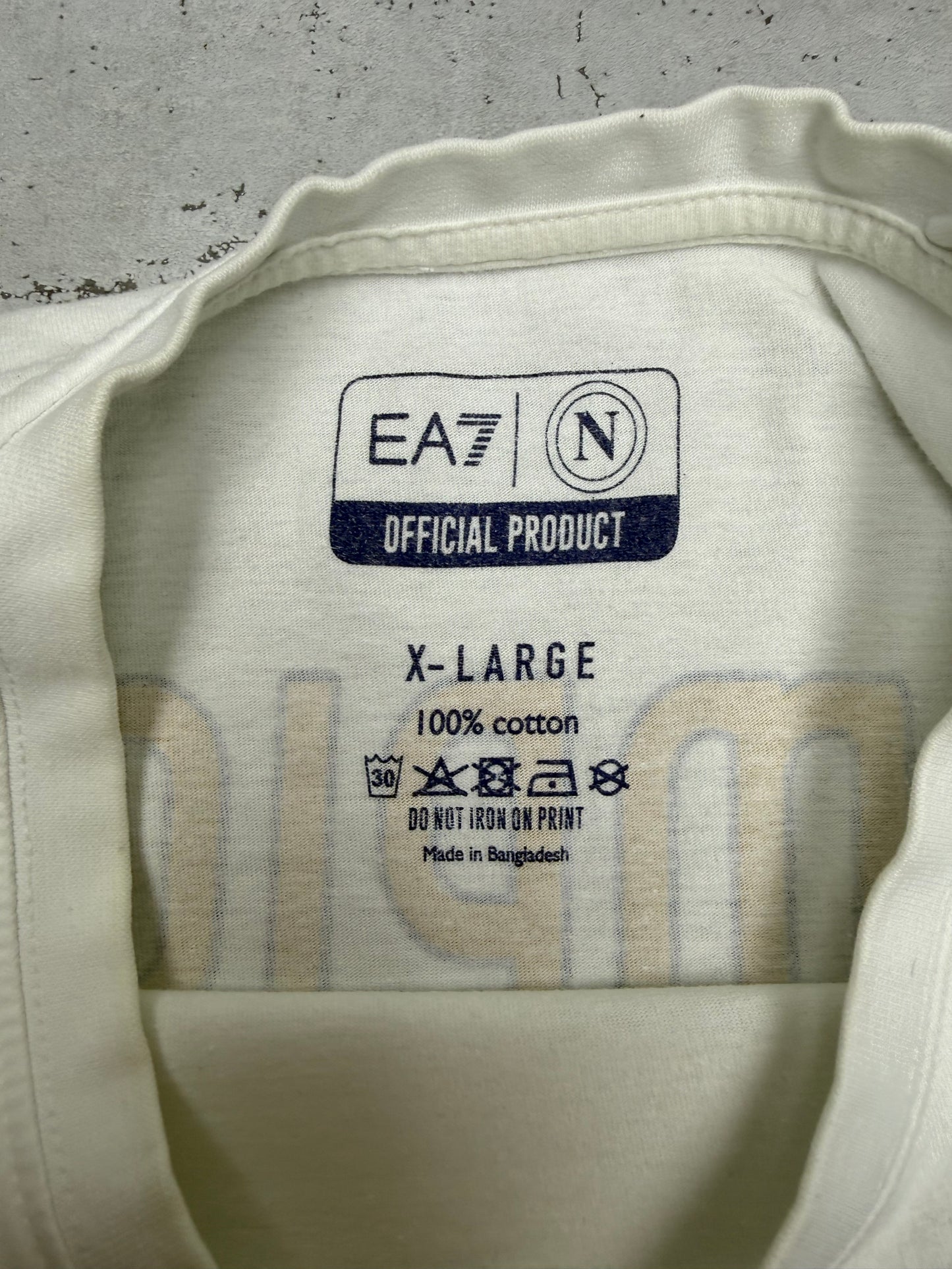 EA7 Napoli Campioni d'Italia Vintage T-Shirt in Weiß, Größe XL, Etikett