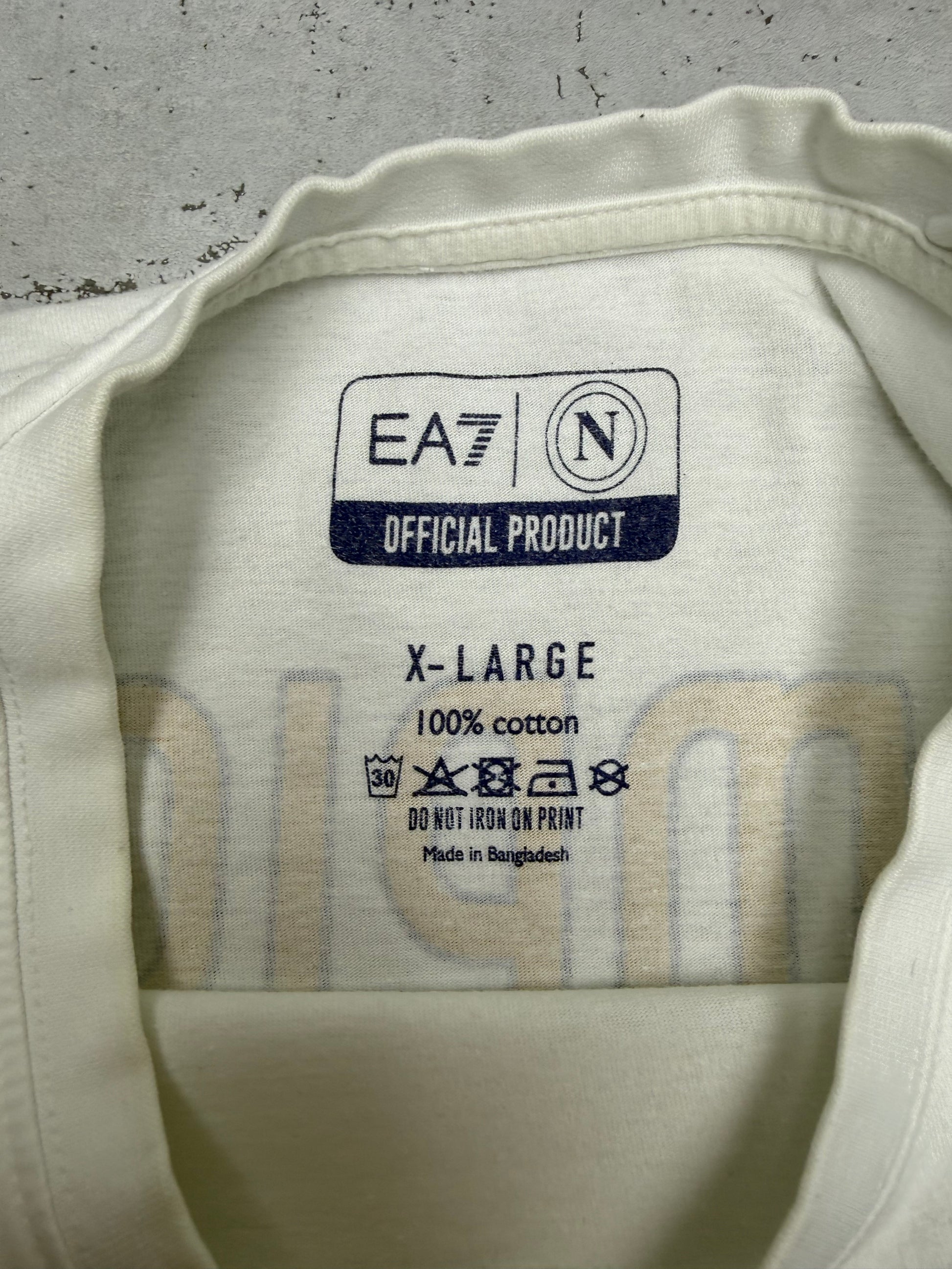 EA7 Napoli Campioni d'Italia Vintage T-Shirt in Weiß, Größe XL, Etikett
