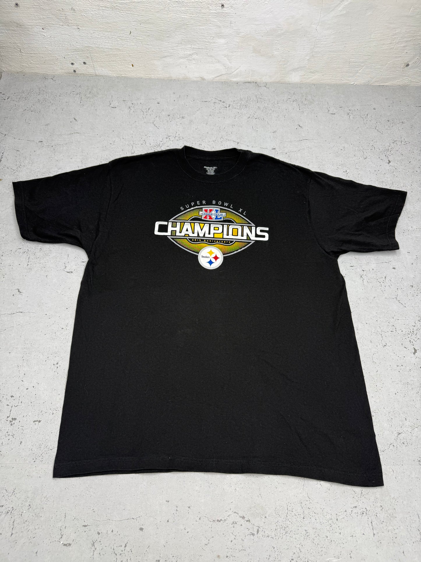 Reebok Steelers Vintage Super Bowl Shirt in Schwarz, Größe XL, Vorderseite