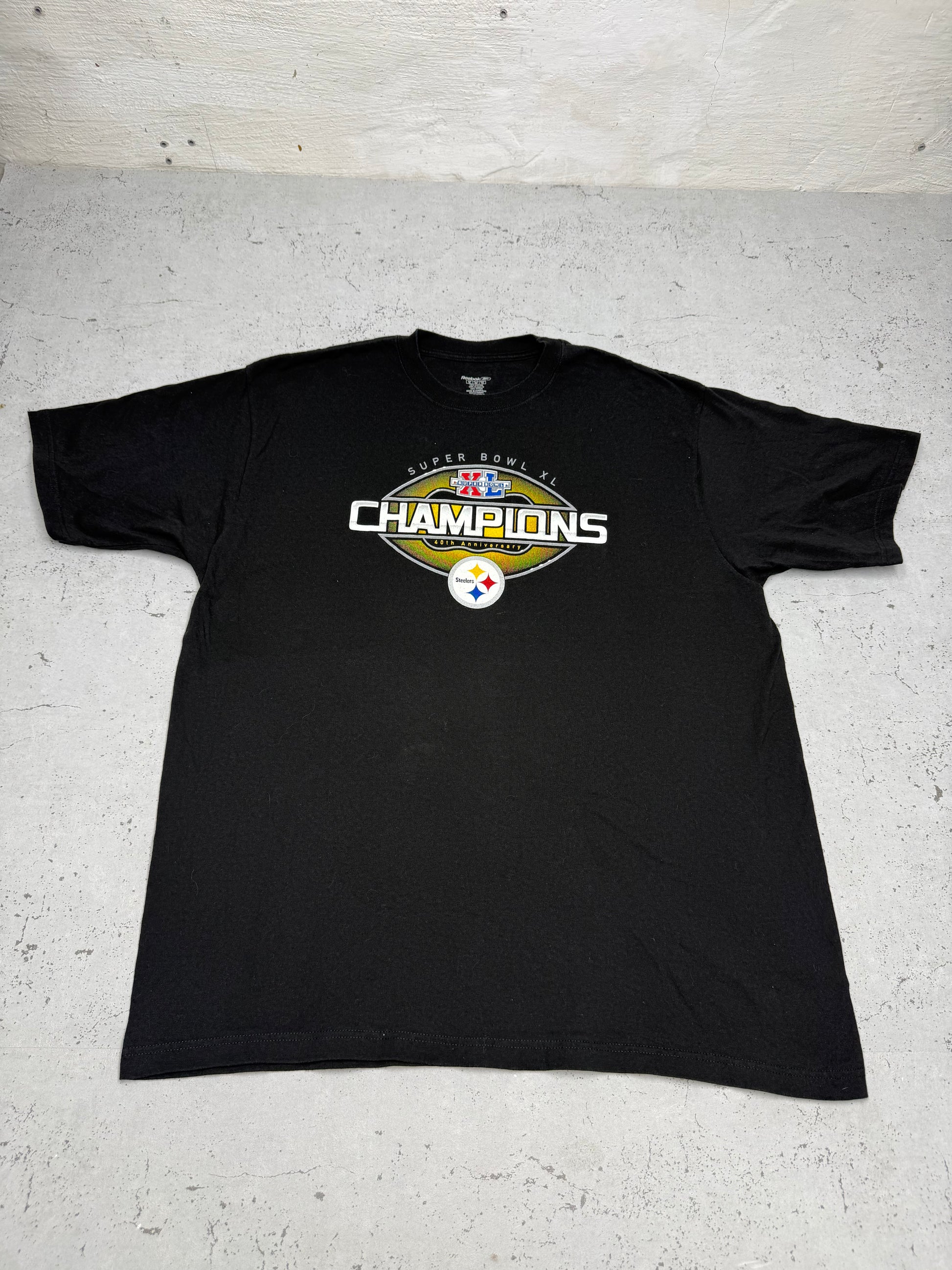 Reebok Steelers Vintage Super Bowl Shirt in Schwarz, Größe XL, Vorderseite