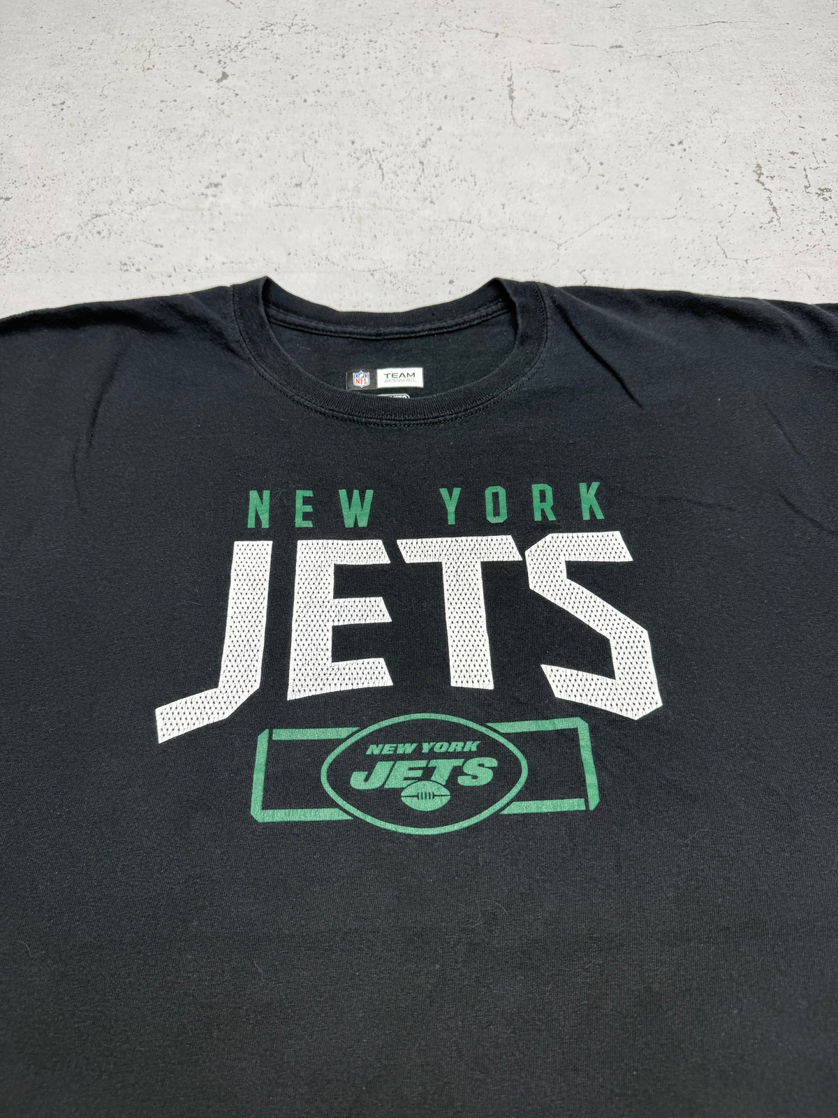 New York Jets Vintage Shirt in Schwarz, Logo-Closeup