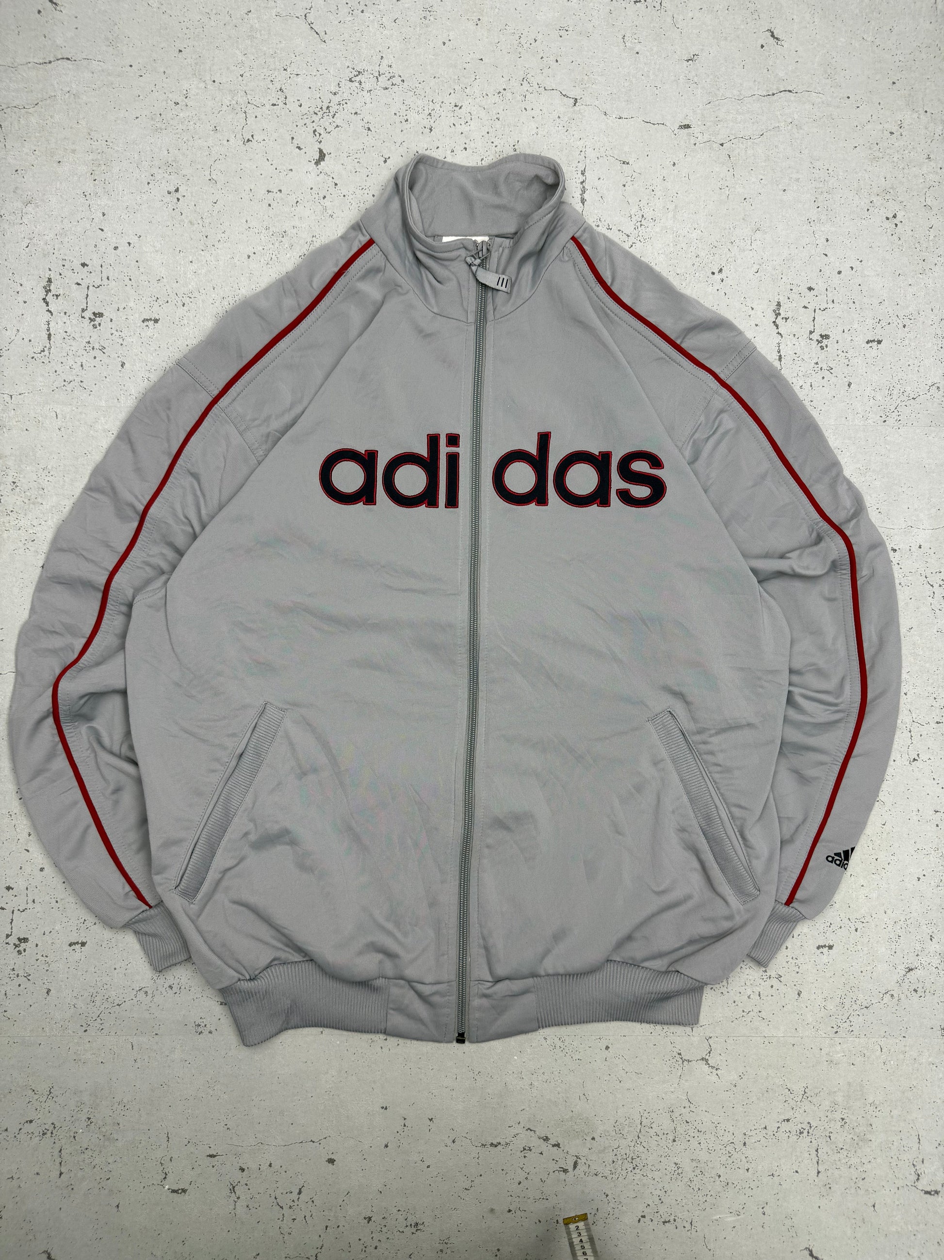 Adidas Vintage Trainingsjacke in Grau Rot, Vorderseite