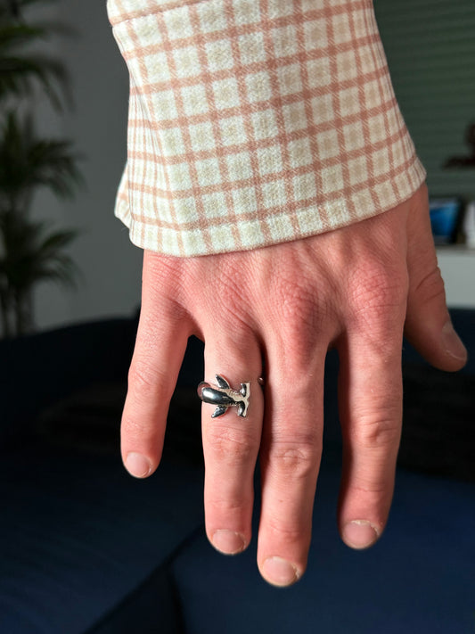 Hammerhai Ring Y2K größenverstellbar silberfarben