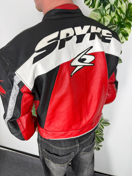 Spyke Racing Vintage Lederjacke in Rot-Schwarz, Größe 52, Fitpic Rückseite