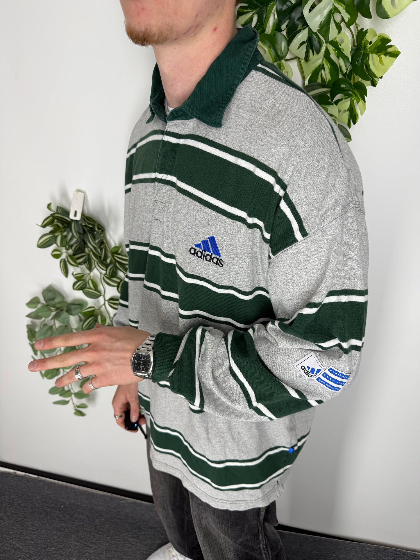 Adidas Vintage Rugby Poloshirt in Grau/Grün, Fitpic