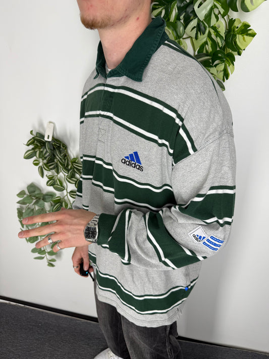 Adidas Vintage Rugby Poloshirt in Grau/Grün, Fitpic