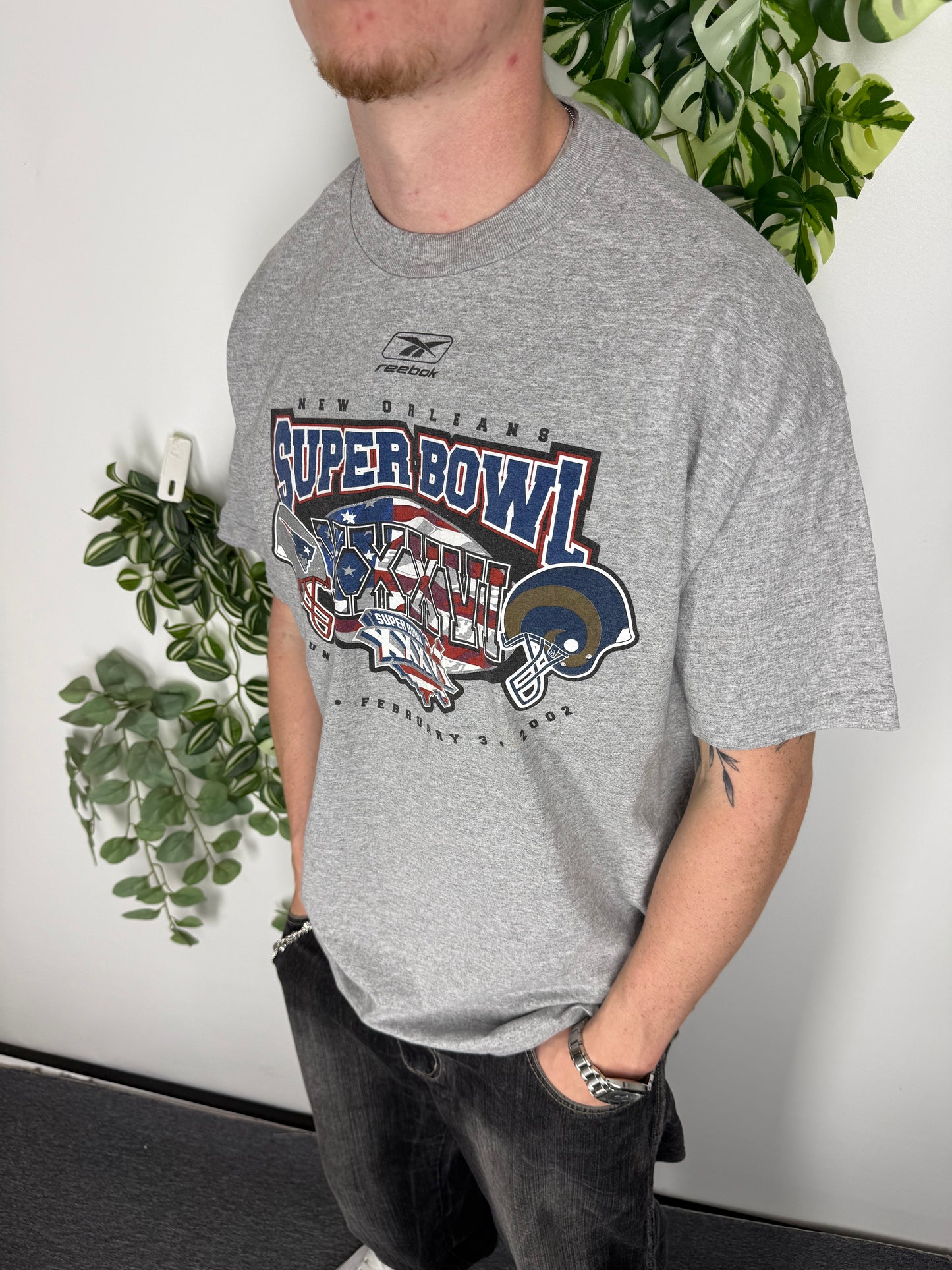 Reebok Super Bowl XXXVI Vintage Shirt in Grau, Größe L, Fitpic