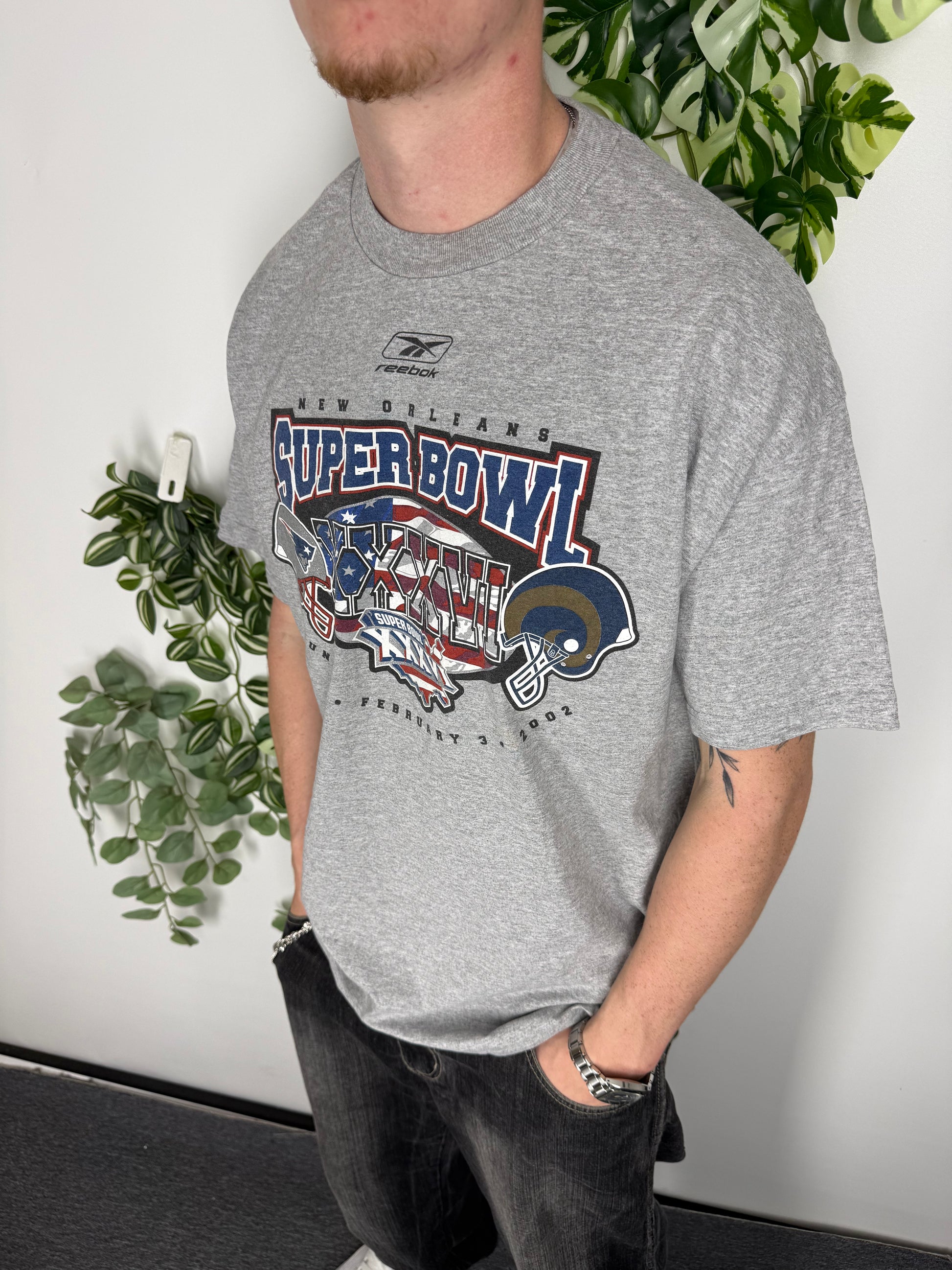 Reebok Super Bowl XXXVI Vintage Shirt in Grau, Größe L, Fitpic