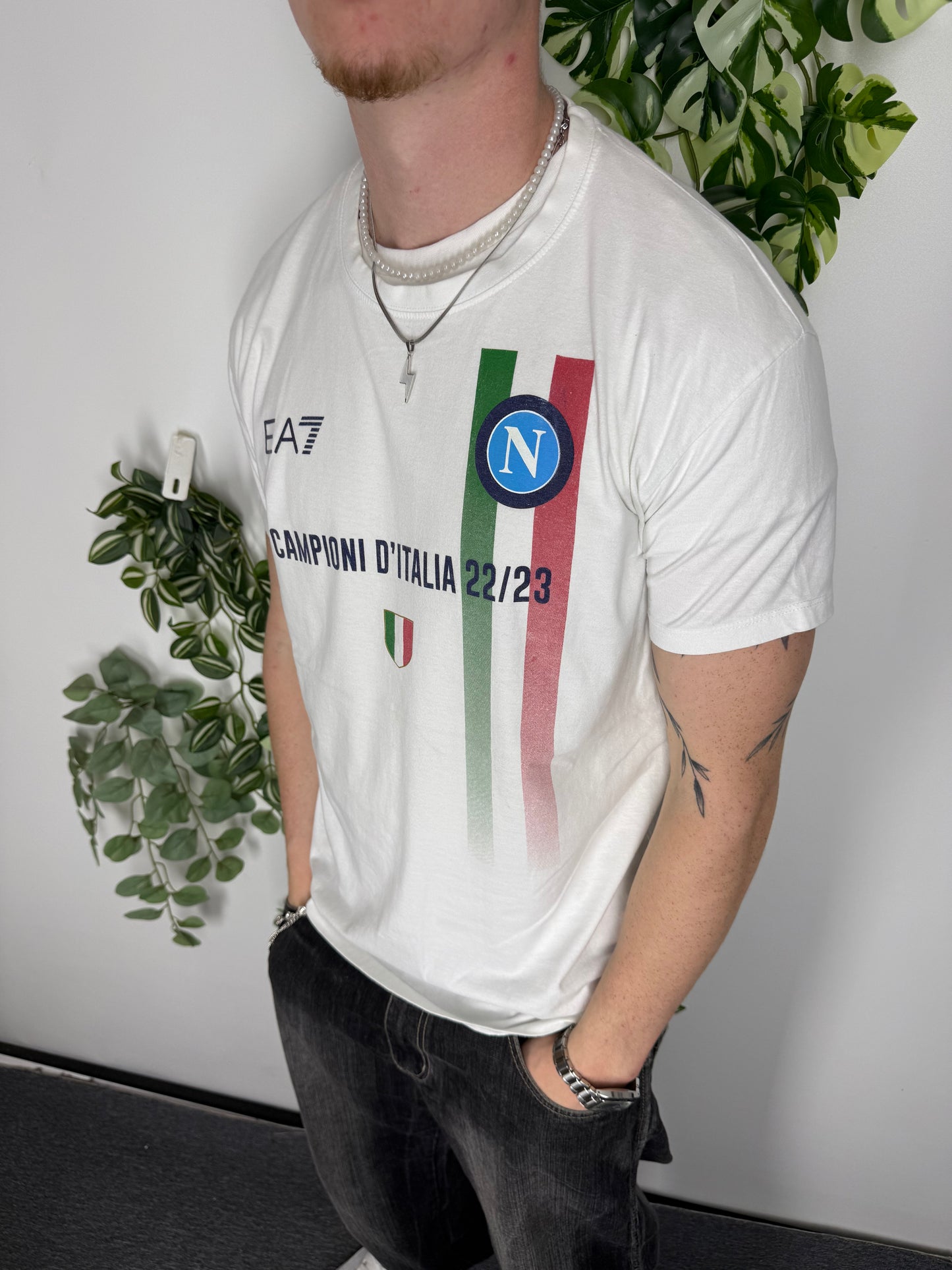 EA7 Napoli Campioni d'Italia Vintage T-Shirt in Weiß, Größe XL, Fitpic