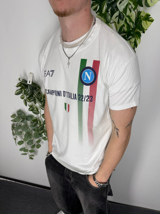 EA7 Napoli Campioni d'Italia Vintage T-Shirt in Weiß, Größe XL, Fitpic