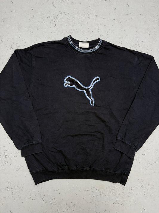Puma vintage Big Logo 90s Sweatshirt Velour Samt Crewneck blau washed XL