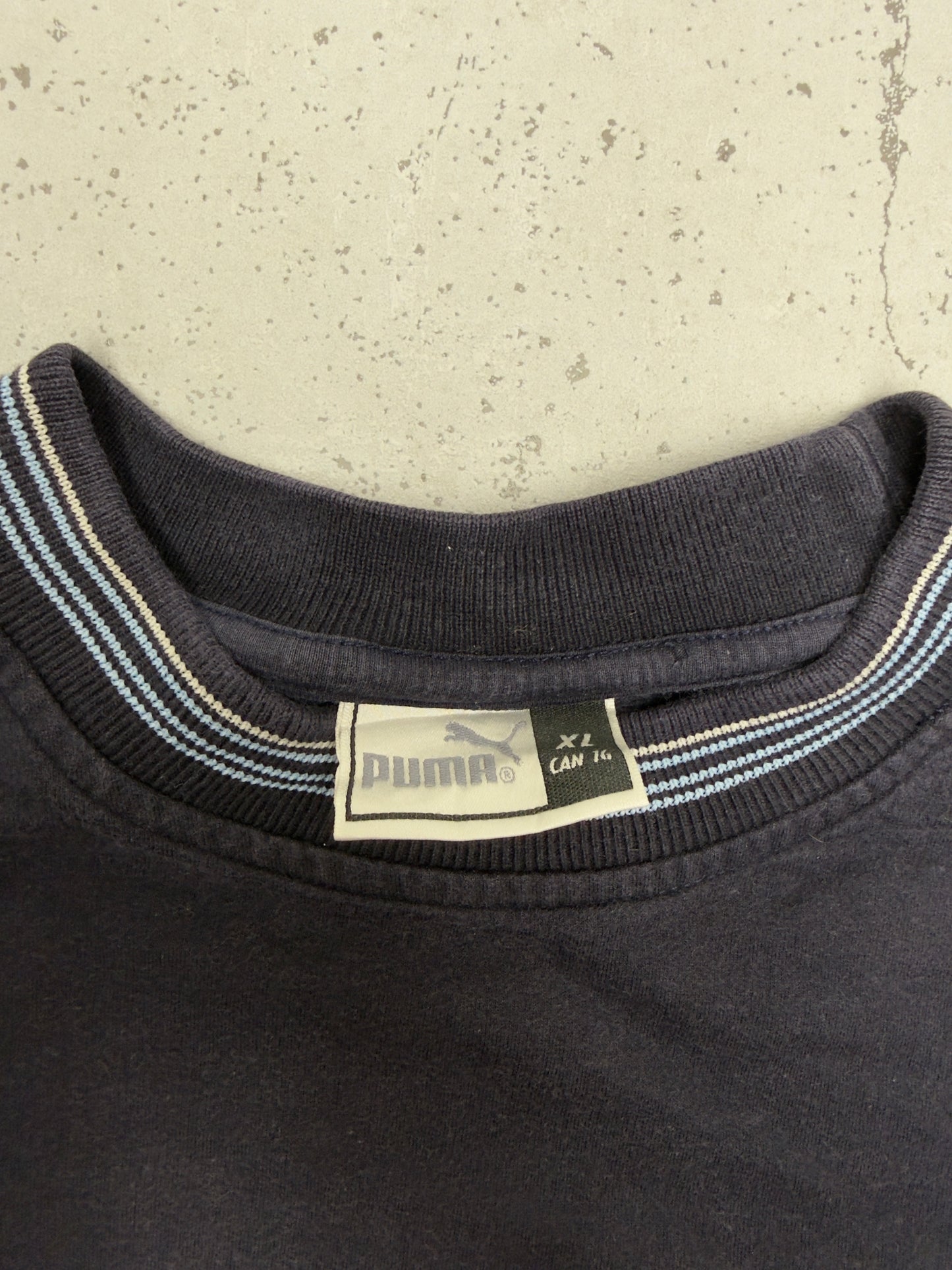Puma vintage Big Logo 90s Sweatshirt Velour Samt Crewneck blau washed XL
