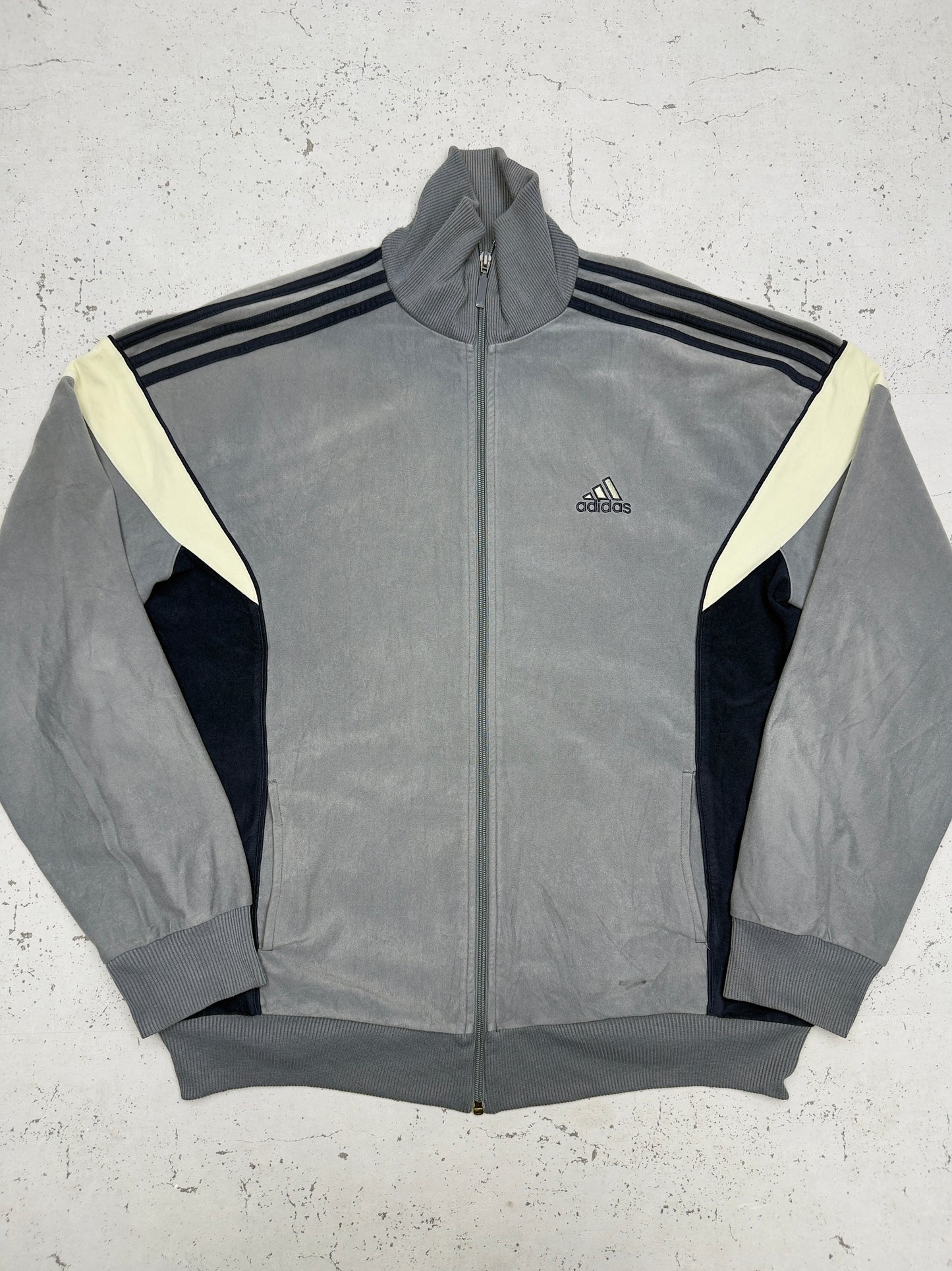 Adidas vintage Zipper Sweatshirt Jacke Velour Samt grau XL
