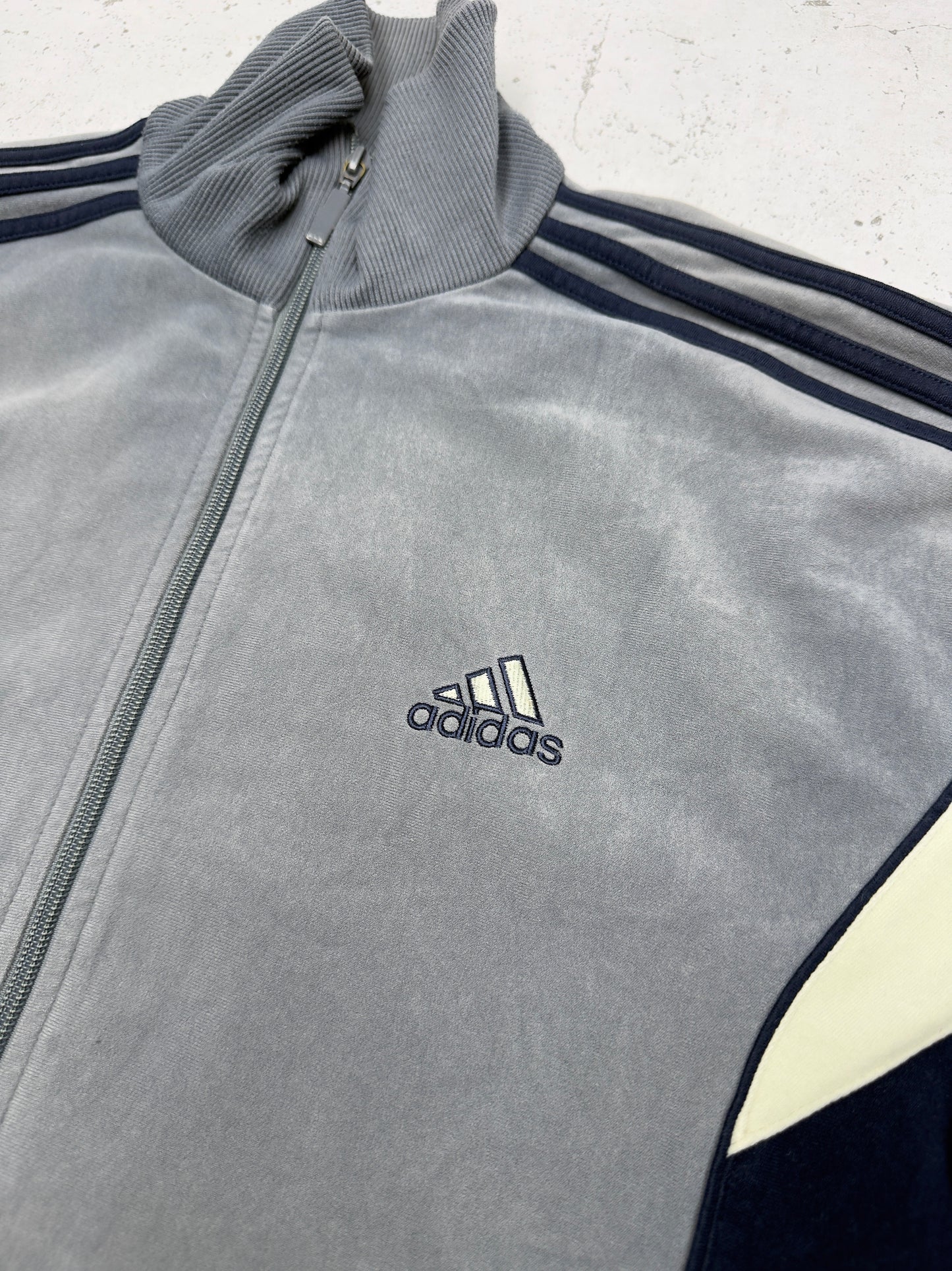 Adidas vintage Zipper Sweatshirt Jacke Velour Samt grau XL