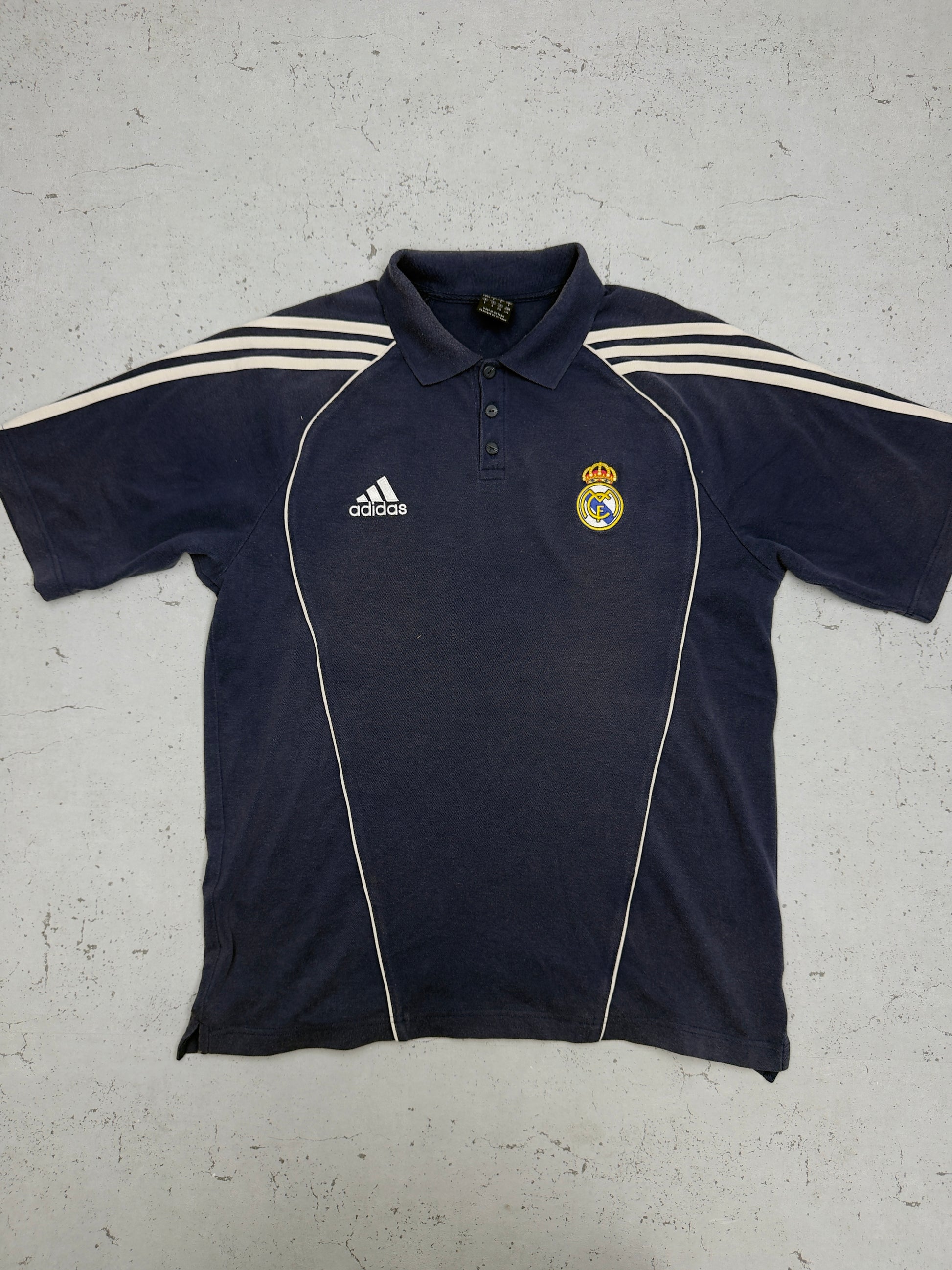 Adidas Vintage Poloshirt Real Madrid Navy – Frontansicht flach