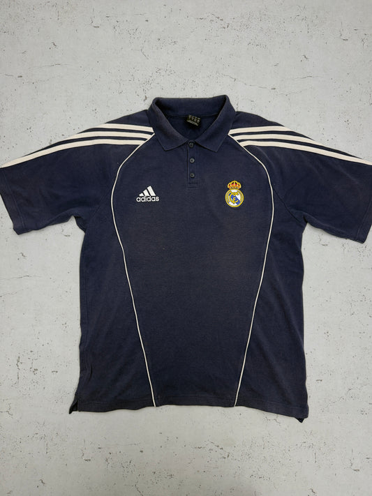 Adidas Vintage Poloshirt Real Madrid Navy – Frontansicht flach
