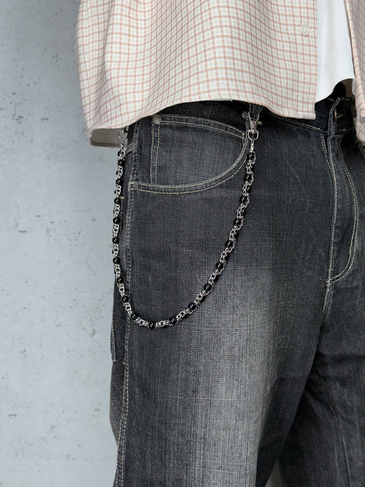 "Black Pearl" Y2K Silber Hosenkette Pants Chain Streetwear mit schwarzen Perlen