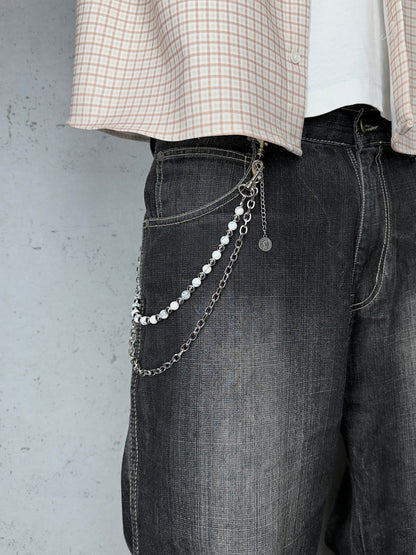 "Elizabeth" Streetwear Silber Hosenkette mit Marmor Perlen Y2K Pants Chain