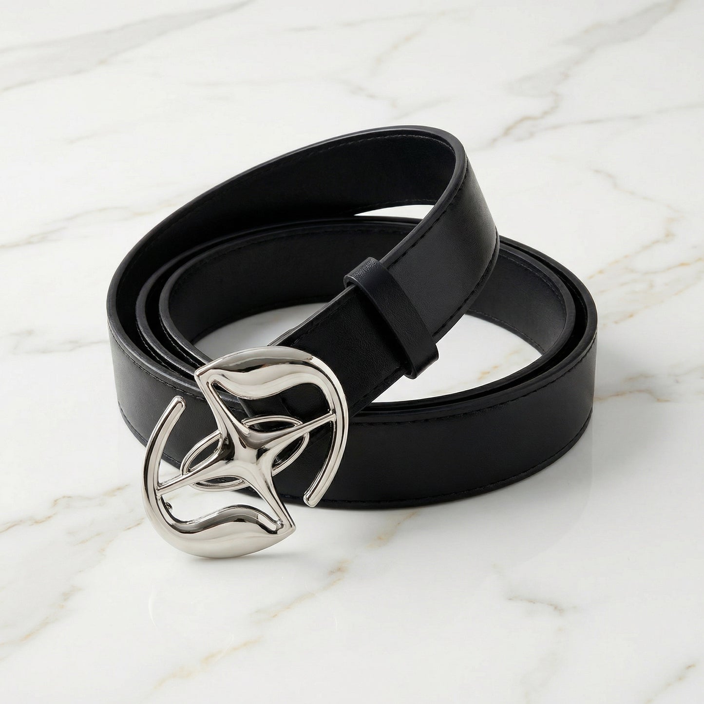 "Orbit Belt" Streetwear schwarzer Gürtel mit silber Schnalle Stern Y2K Hip Hop