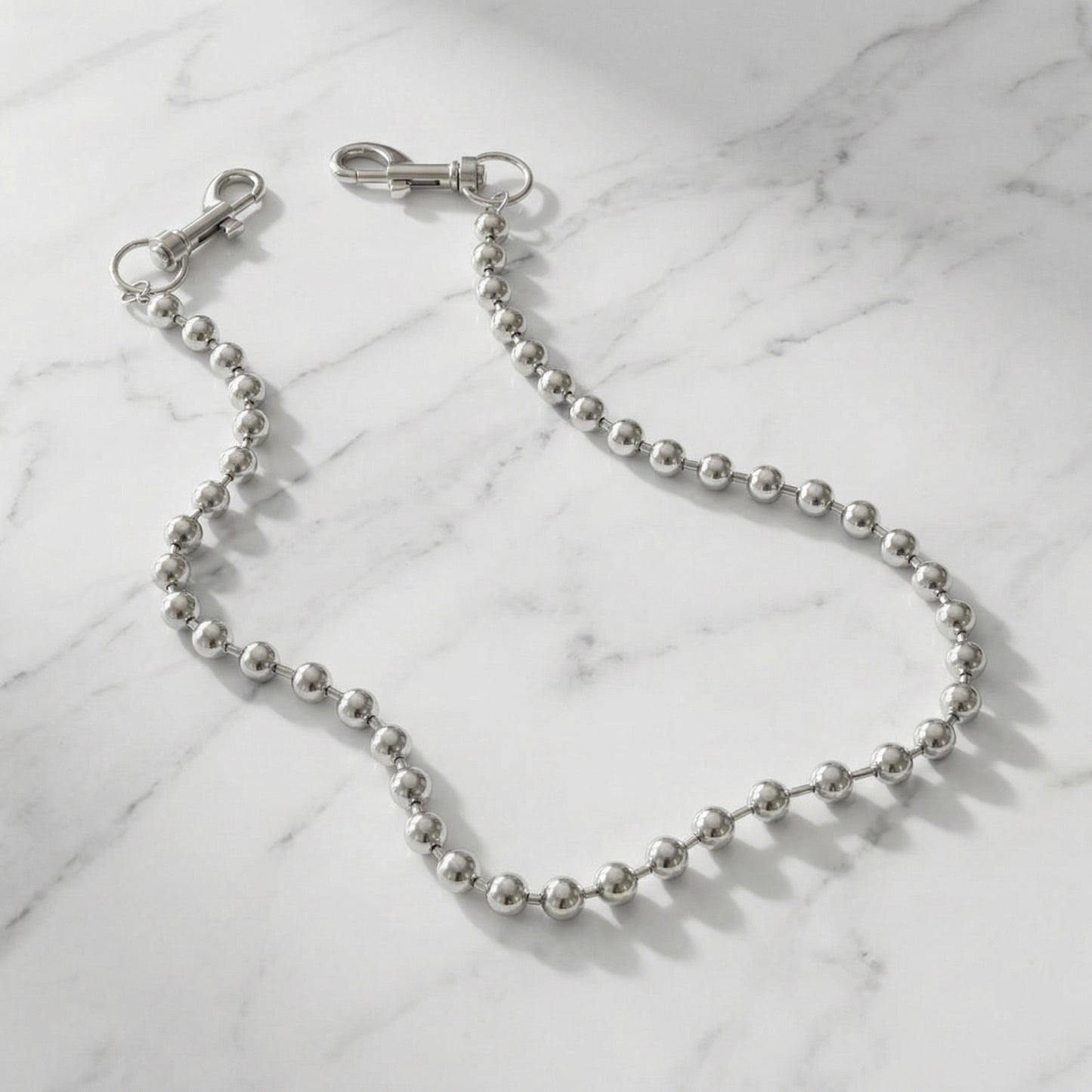 "Chrome Pulse" Streetwear silber Hosenkette mit Silber Perlen Y2K Pants Chain