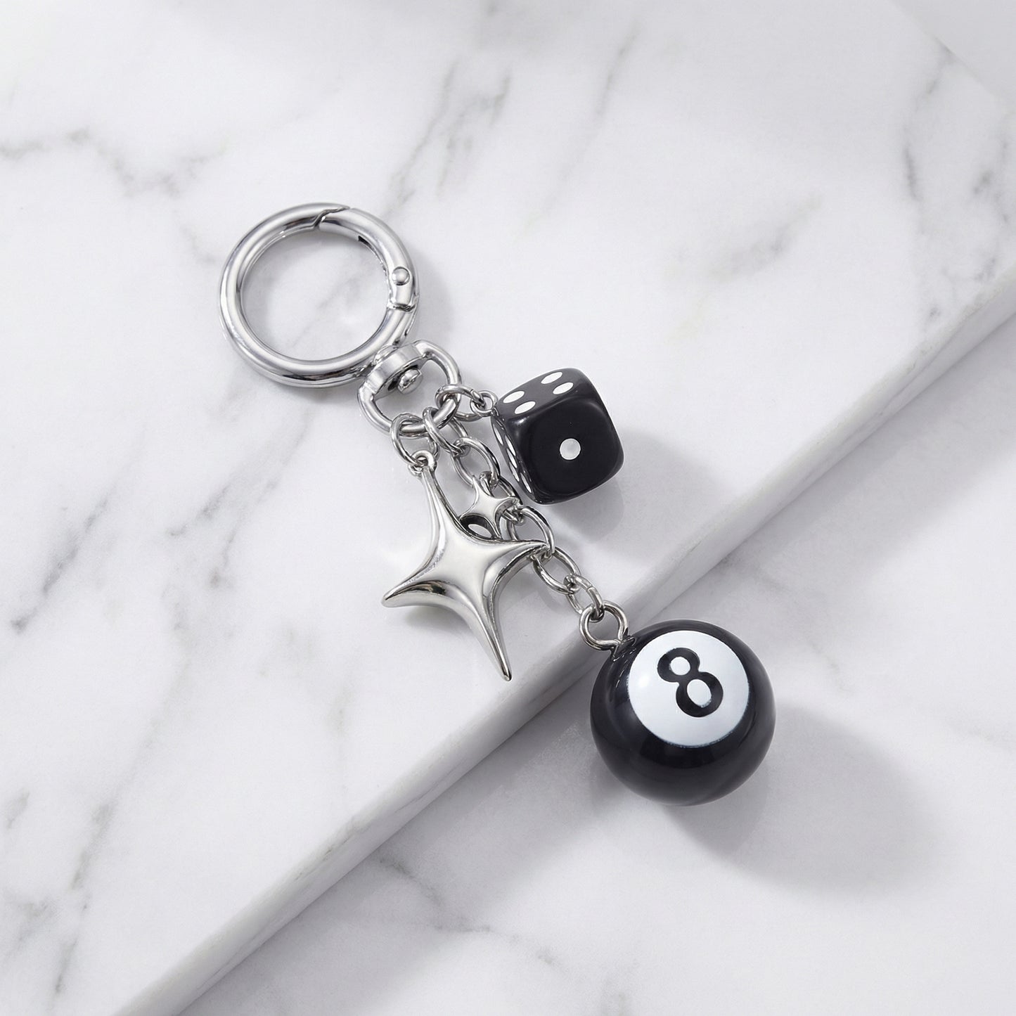"Lucky Charm" Streetwear Silber Anhänger Billard Würfel Stern Charm Y2K