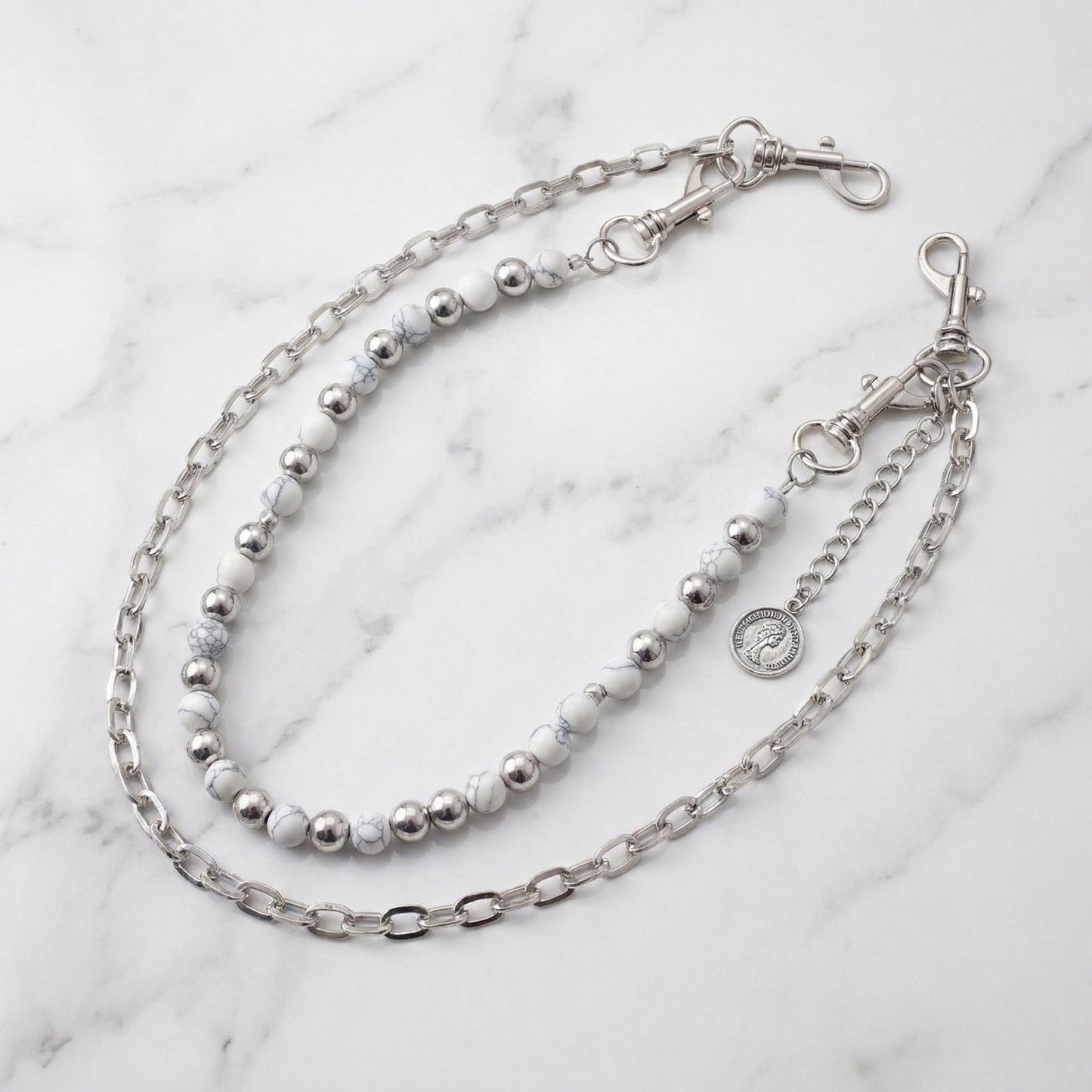 "Elizabeth" Streetwear Silber Hosenkette mit Marmor Perlen Y2K Pants Chain