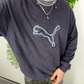 Puma vintage Big Logo 90s Sweatshirt Velour Samt Crewneck blau washed XL