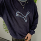 Puma vintage Big Logo 90s Sweatshirt Velour Samt Crewneck blau washed XL