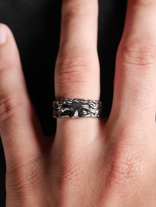 Silberfarbener Ring – Verstellbar | Griechisches Gesicht Streetwear Hip Hop Artcore