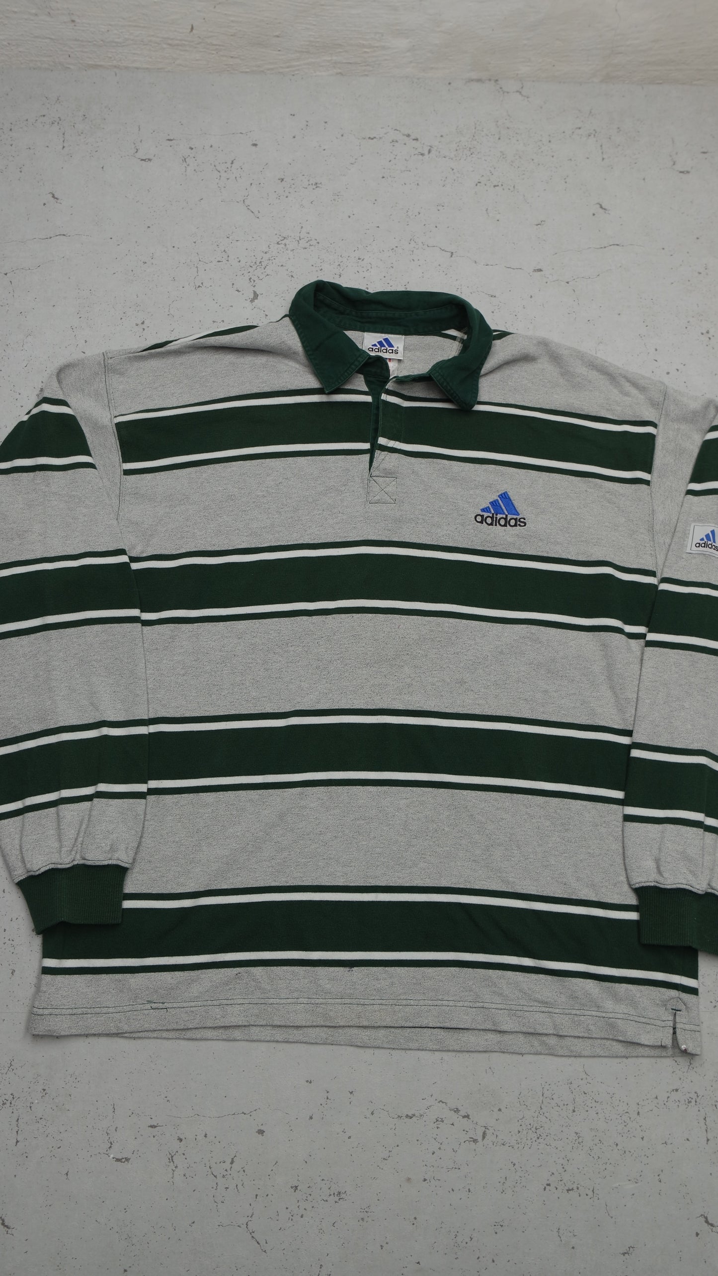 Adidas Vintage Rugby Poloshirt in Grau/Grün, Vorderansicht
