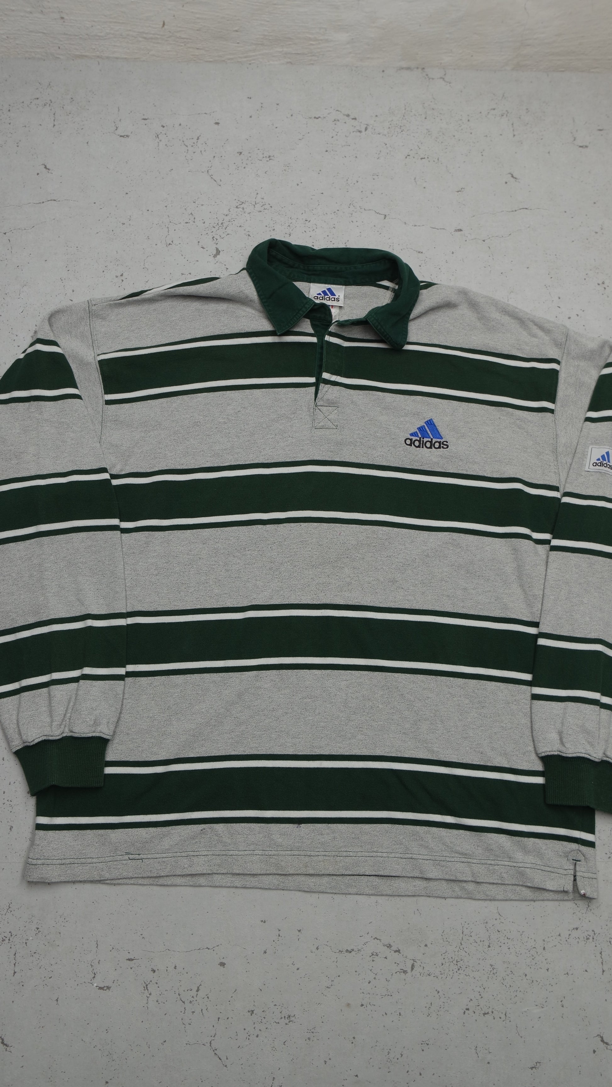 Adidas Vintage Rugby Poloshirt in Grau/Grün, Vorderansicht