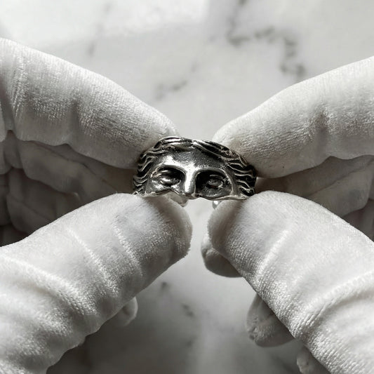 "Ares" Verstellbarer Silber Ring Y2K Art Griechisches Gesicht Silver