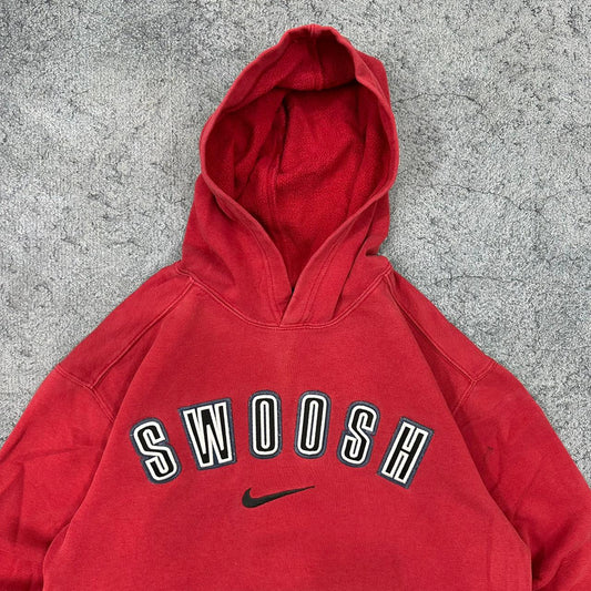 Nike Swoosh vintage big Logo Hoodie Pullover rot M