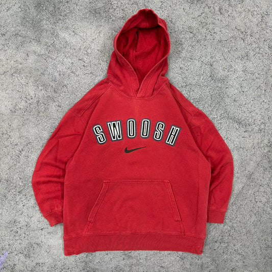 Nike Swoosh vintage big Logo Hoodie Pullover rot M