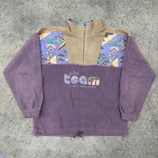 Vintage Crazy 80s Fleece Jacke Zip Sweatshirt lila M