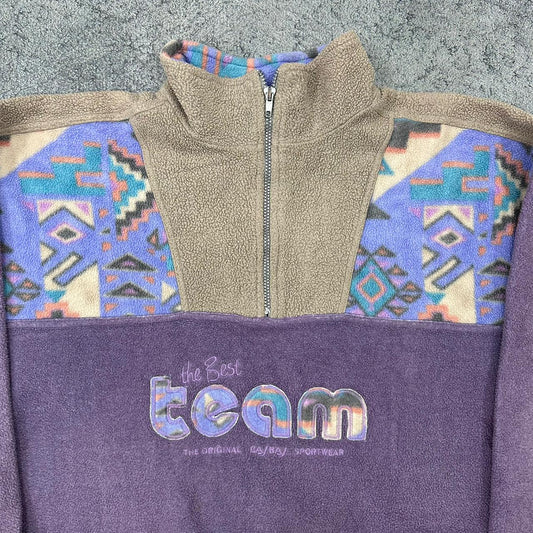 Vintage Crazy 80s Fleece Jacke Zip Sweatshirt lila M