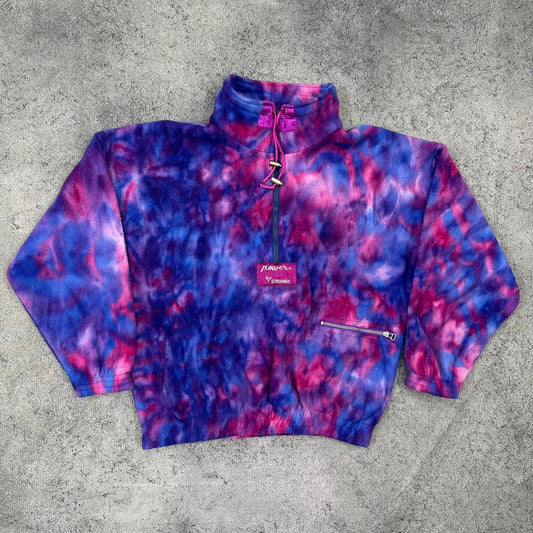 Vintage 80s Batik ethno Fleece Zip Sweatshirt Sweater lila S