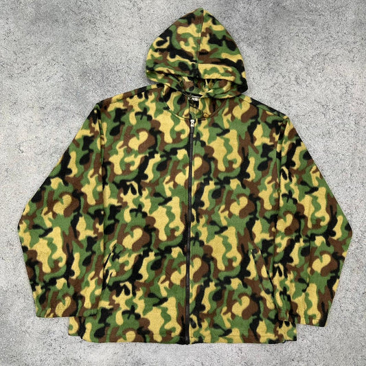 Vintage camouflage Fleece Zipper Jacke grün XL
