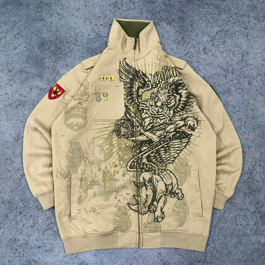 Ecko Unltd. vintage Y2K Japanese Zipper Sweatshirt Jacke beige L