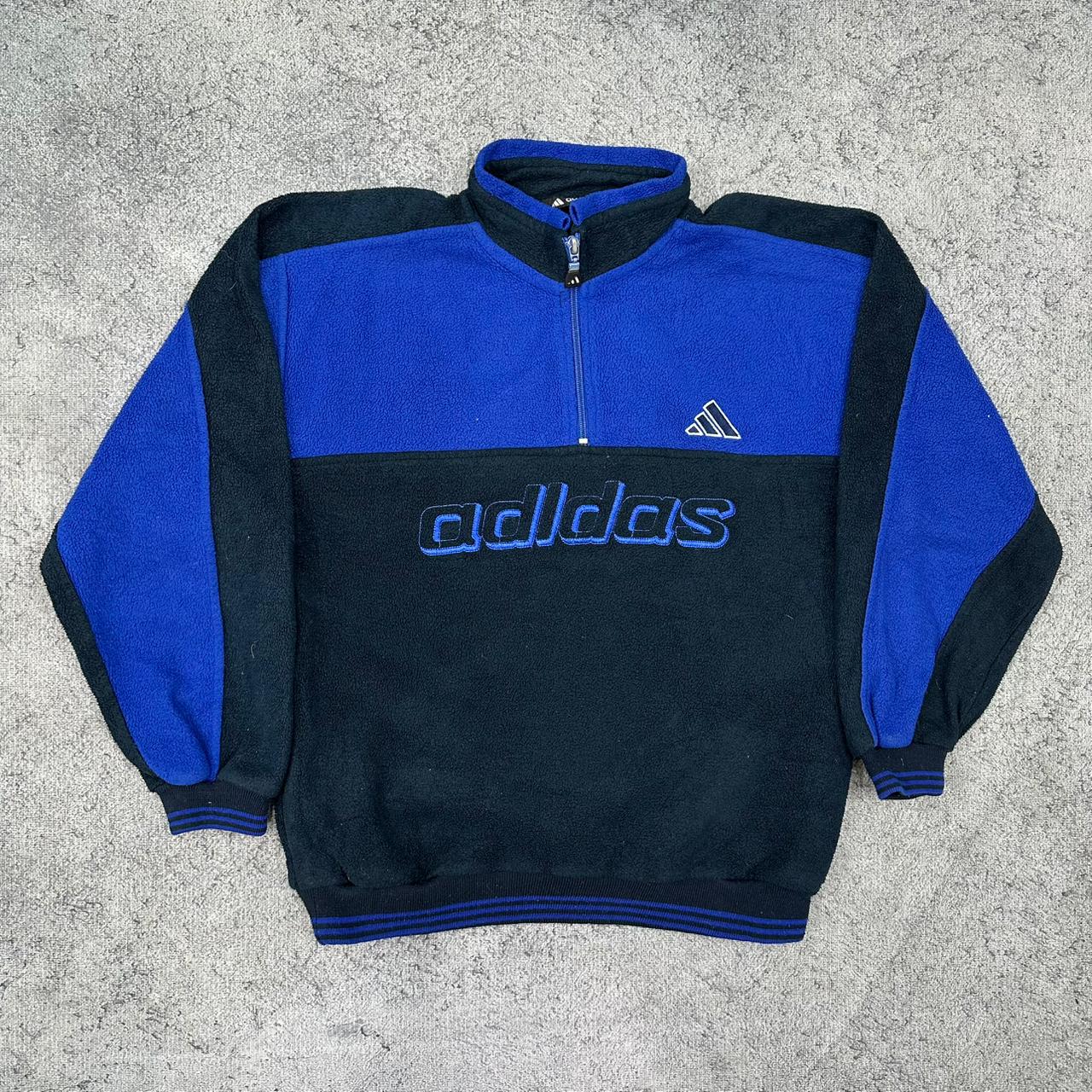 Adidas vintage big Logo embroidery Fleece Jacke Zipper blau S