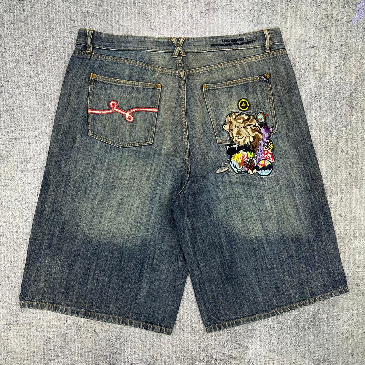 LRG Geans vintage Baggy Jorts Shorts Japanese embroidery Y2K Hip Hop Denim Jeans Pants W42 XXL
