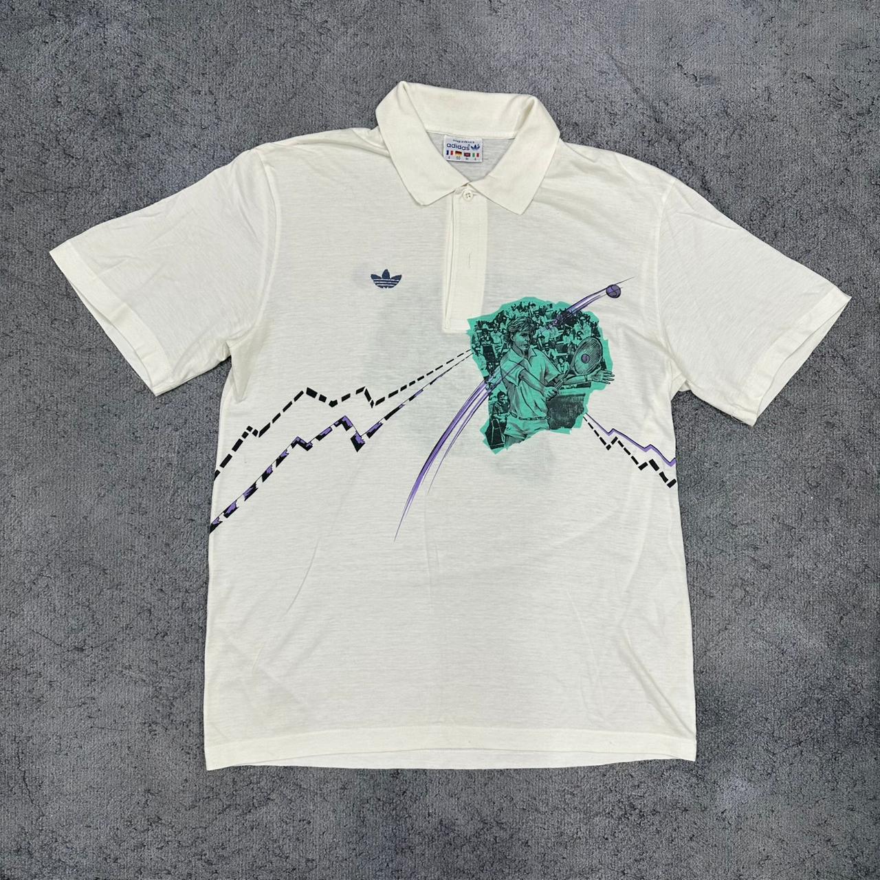 Stefan Edberg x Adidas vintage 80s Polo Shirt T-Shirt Tee Hemd weiß Bunt RARE M