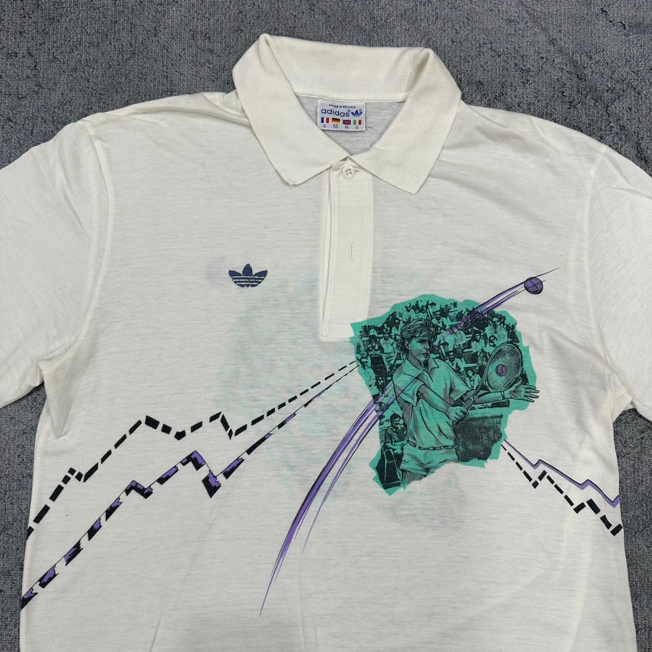 Stefan Edberg x Adidas vintage 80s Polo Shirt T-Shirt Tee Hemd weiß Bunt RARE M