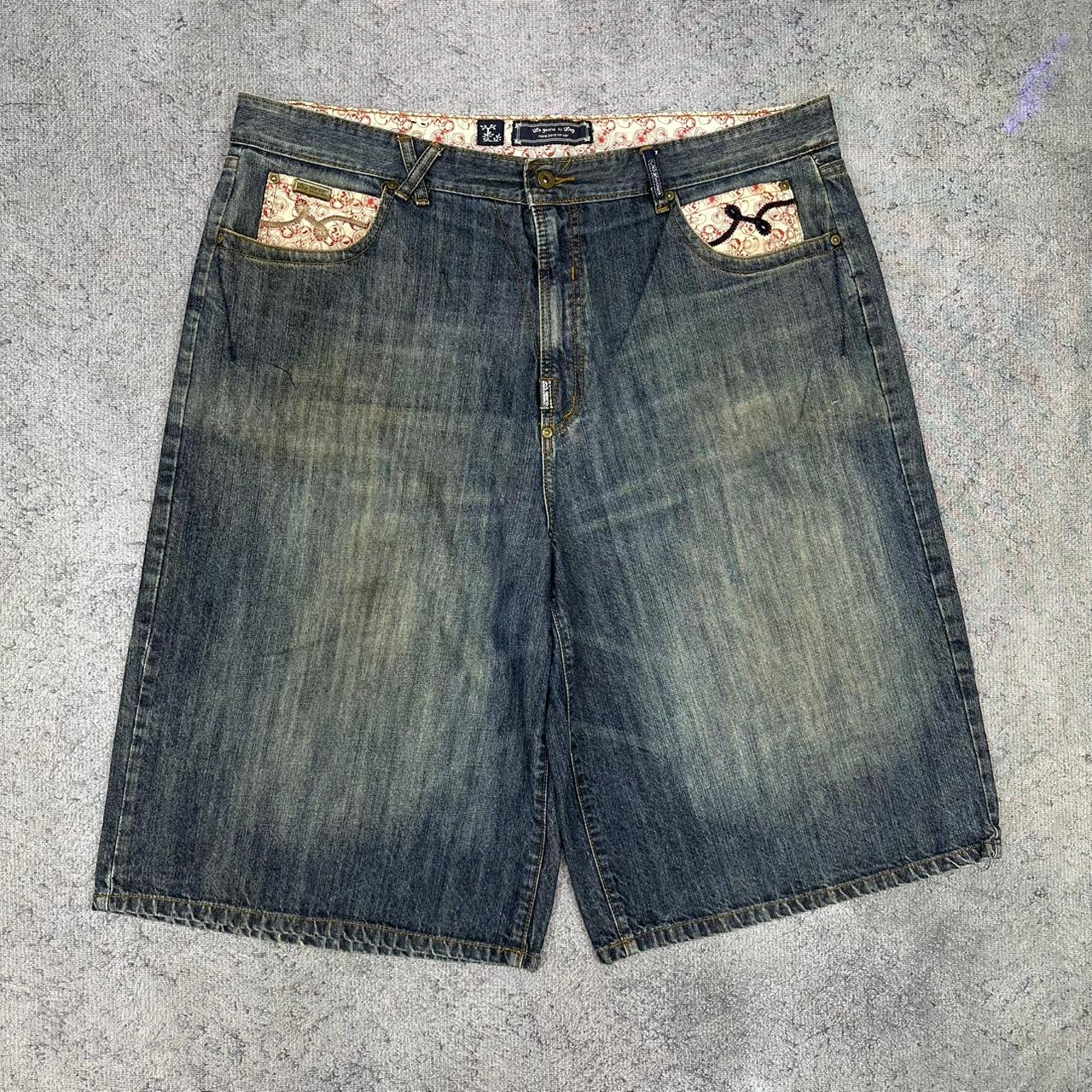 LRG Geans vintage Baggy Jorts Shorts Japanese embroidery Y2K Hip Hop Denim Jeans Pants W42 XXL